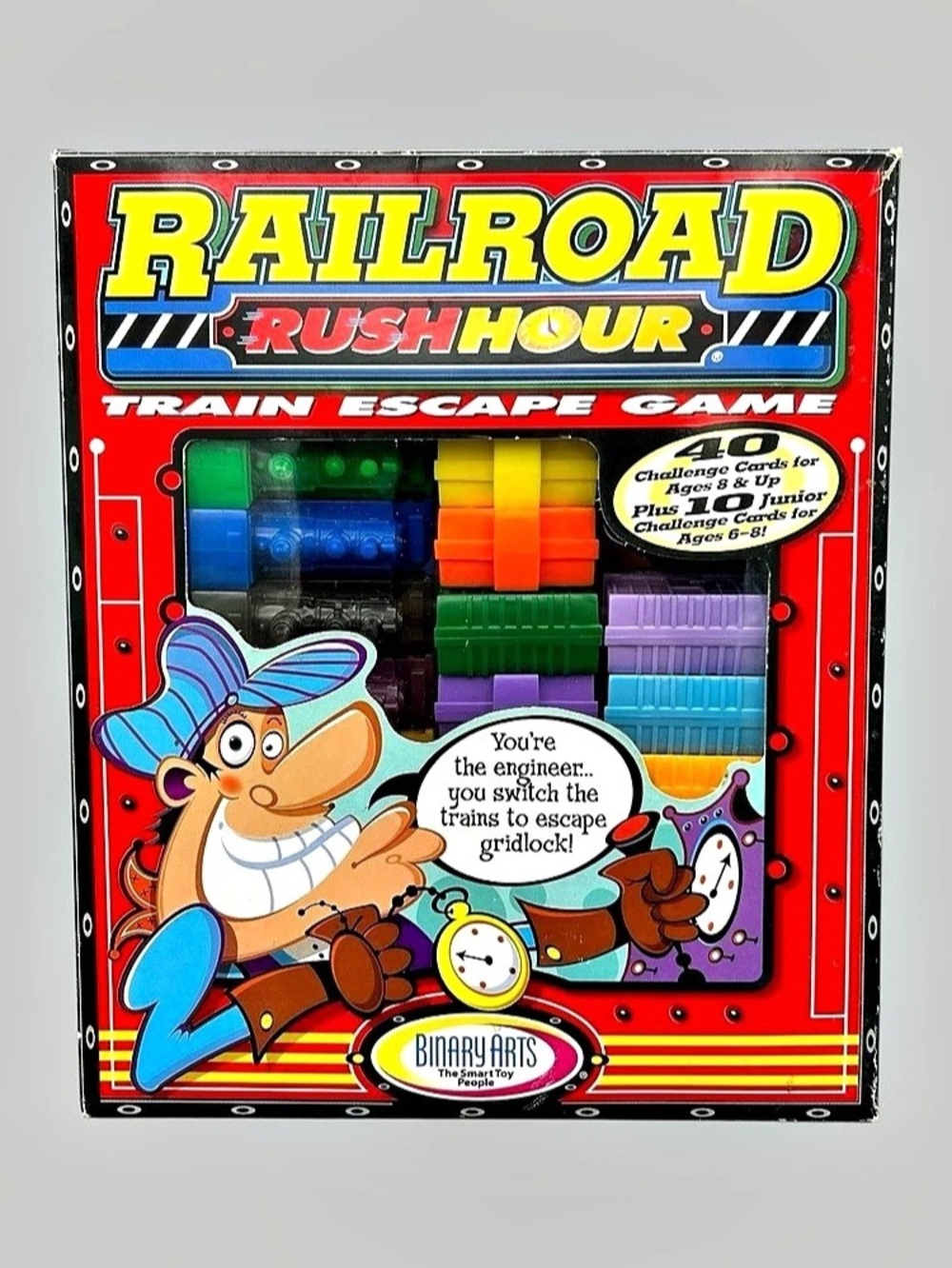 Binary Arts Railroad Rush Hour Train Escape Game Board Game Red & Black